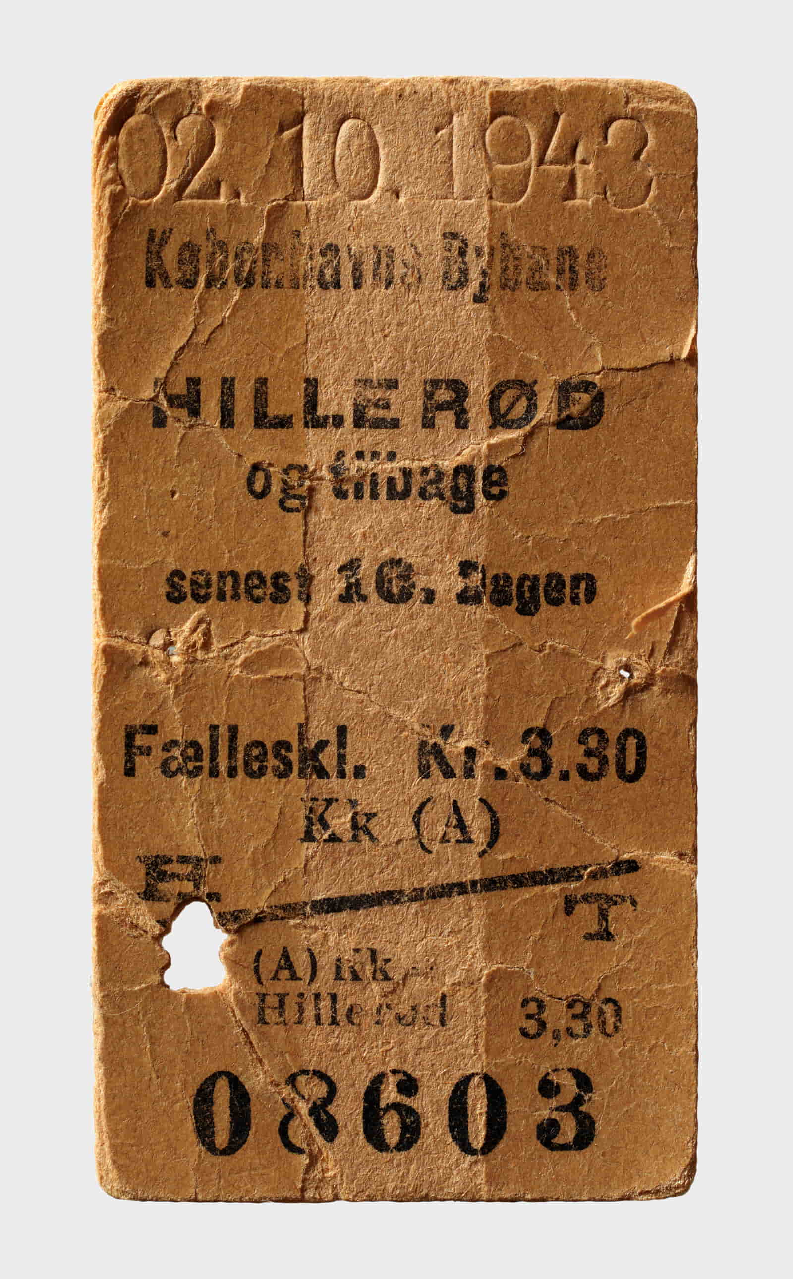 Train ticket from Copenhagen to Hillerød in 1943
