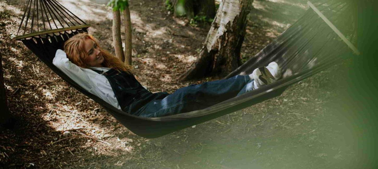 Woman smiling in hammock